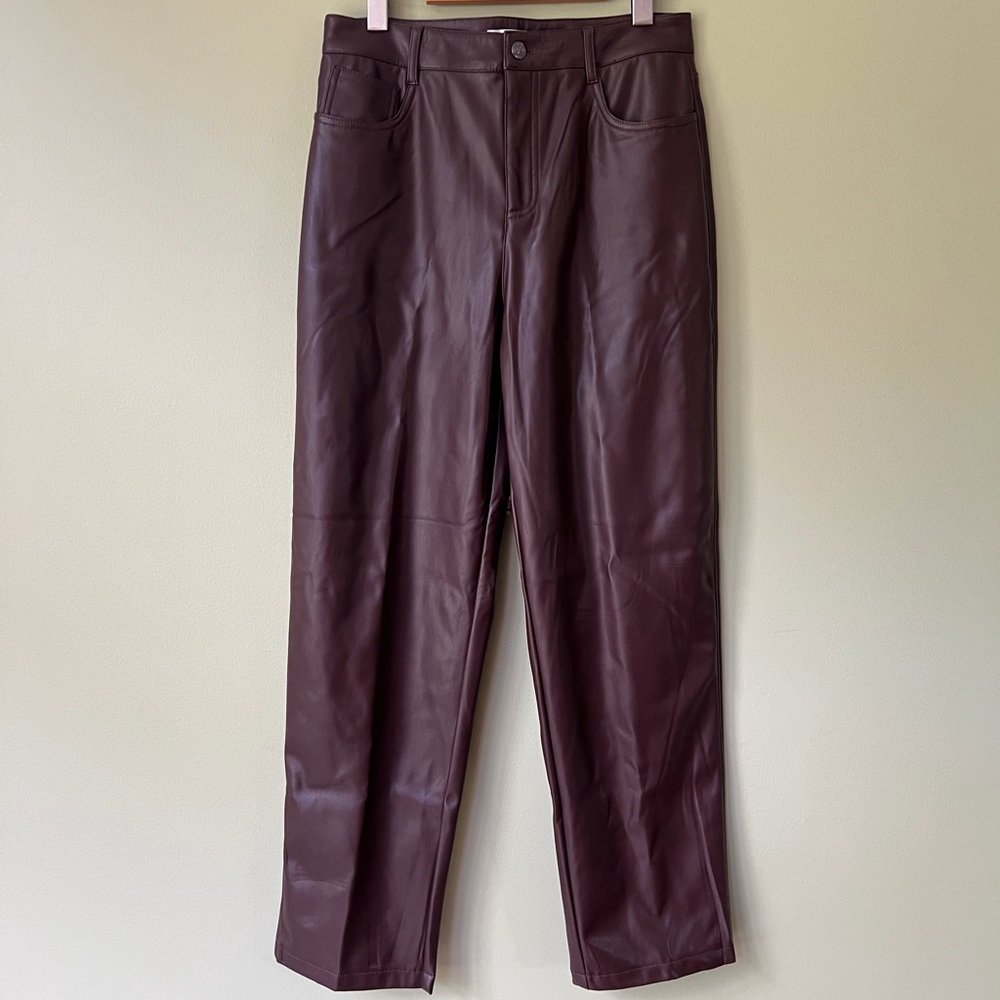 Joe Fresh High Rise Vegan Leather Straight Leg Zip Fly Pants